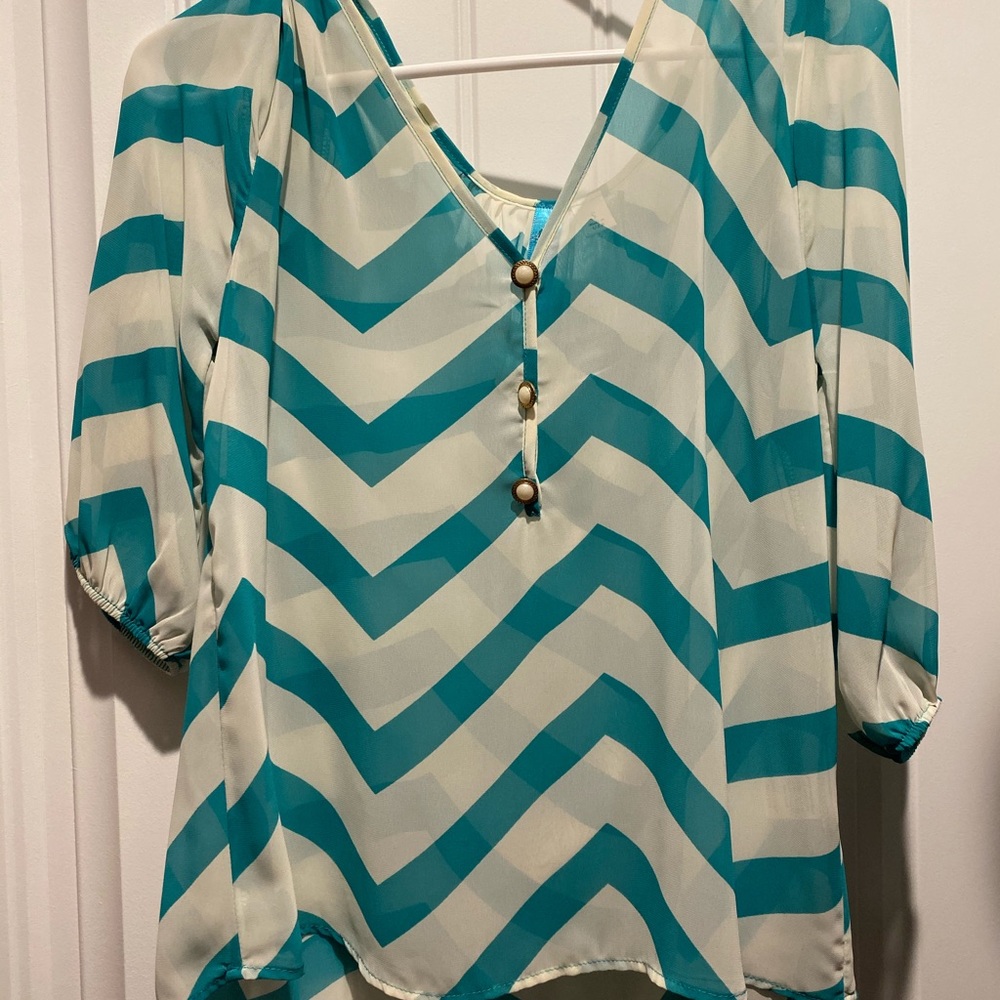 Teal and cream chevron blouse
